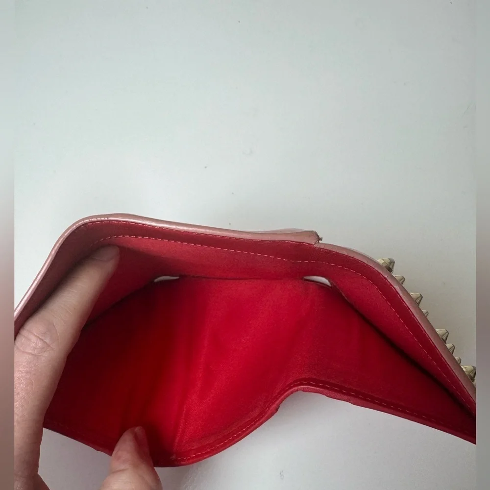 Christian Louboutin Women’s Calfskin Spiked Pink Macaron Mini Wallet